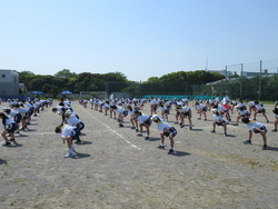 準備運動のストレッチを行っている写真