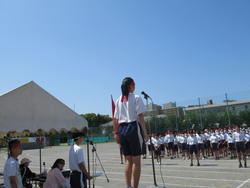 体育祭実行委員長が話している写真