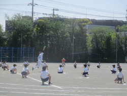 投げる運動のとんくる体操をしました